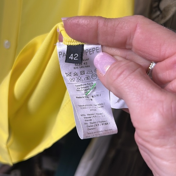 Patrizia Pepe Yellow Silk Short Sleeve Blouse Size 42/US6 - Picture 9 of 15